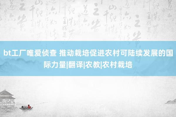 bt工厂唯爱侦查 推动栽培促进农村可陆续发展的国际力量|翻译|农教|农村栽培