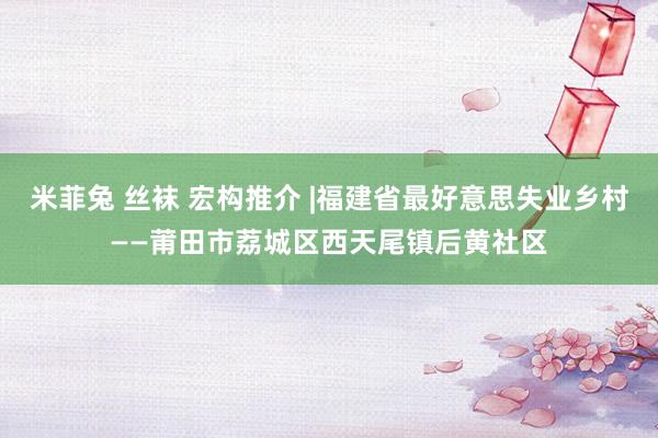 米菲兔 丝袜 宏构推介 |福建省最好意思失业乡村——莆田市荔城区西天尾镇后黄社区